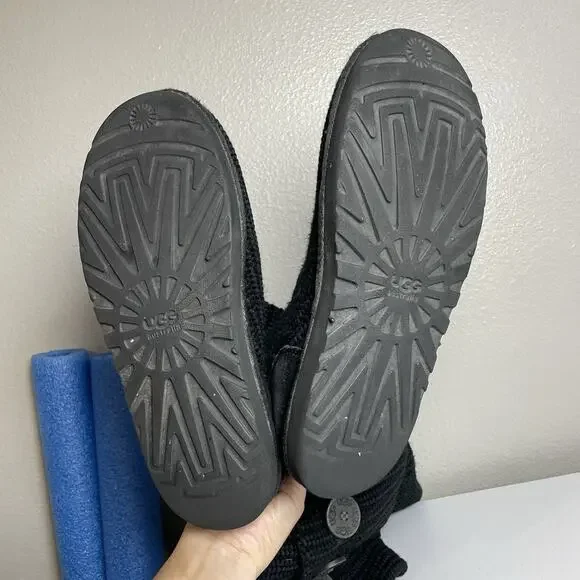 UGG Australia 5819 Classic Cardy Knit Black Fold Over Boots Shoes US Women's 8 - Picture 7 of 9